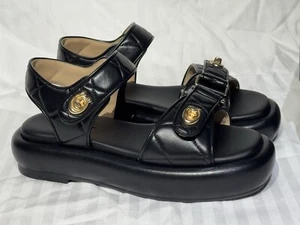 NEW Coach Womens Peyton Leather Sandals Black & Gold Hardware Size 6.5 - Picture 1 of 11