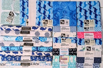 НОВАЯ ткань Jo Ann 27 четвертей жира + комплект лот океан море морской синий пляж - Изображение 1 из 4