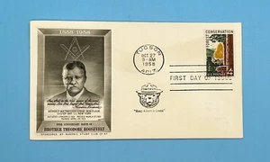 1958 Brother Theodore Roosevelt Masonic Stamp Smokey Bear FDC First Day Cover 4 - Picture 1 of 2