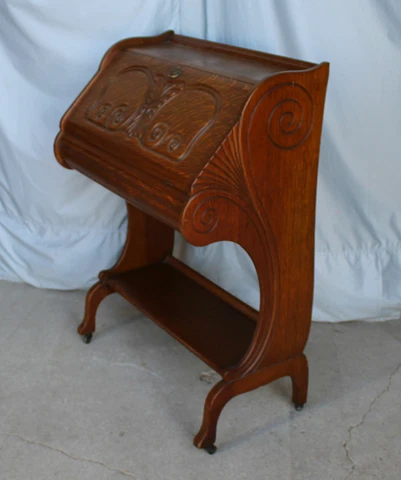 Antique Oak Drop Front Desk Small Writing Desk - Stylish - Small Desk Cover