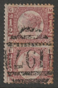 1870 1/2d ROSENROT SG48/9 PLATTE 20 VERTIKALES PAAR SCHÖN GEBRAUCHT - Bild 1 von 2