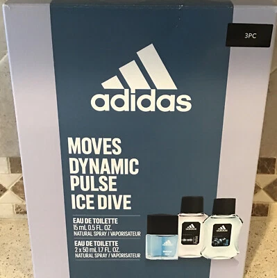 Adidas Moves Dynamic Pulse Ice Dive Cologne Gift Set of 3 ~ New! - Image 1 of 3