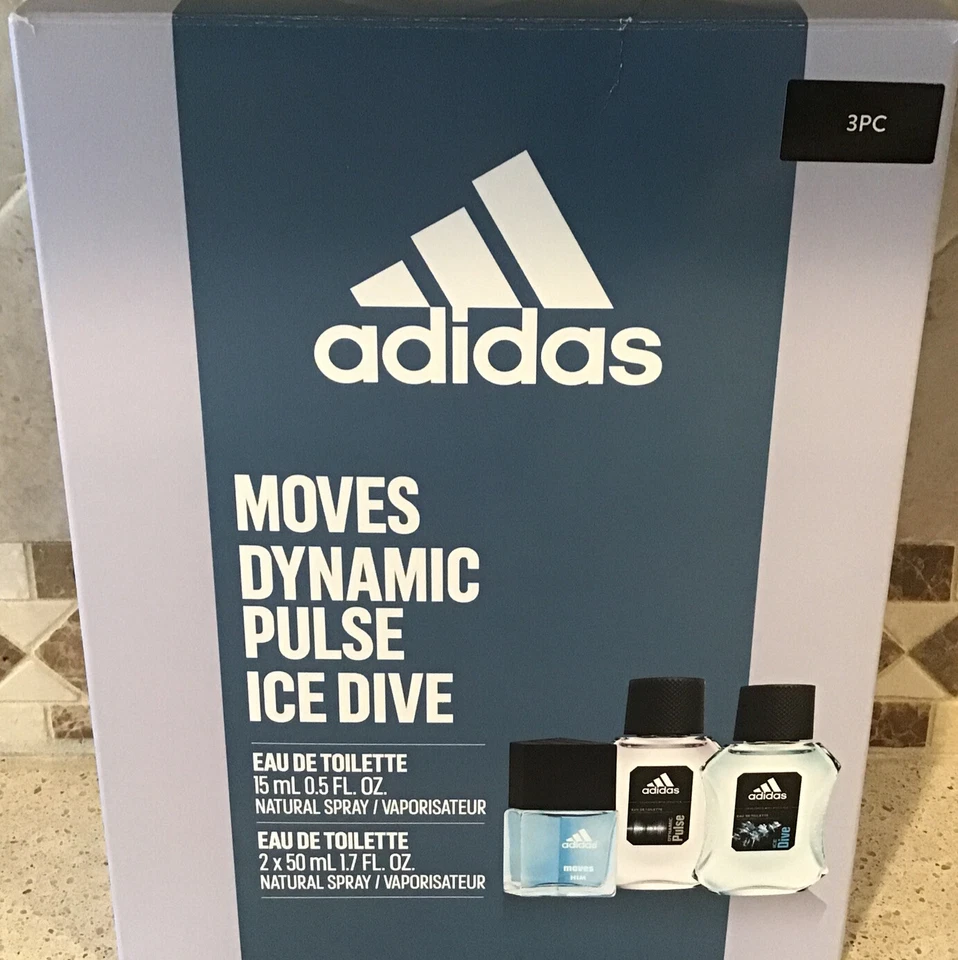Adidas Gift Set Moves Dynamic Pulse Ice Dive Eau De Toilette 3 bottles REDUCED