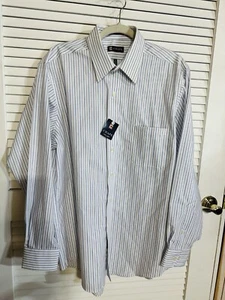 CHAPS Easy Care Men’s Large White Blue Pink Pinstripe NWT - Picture 1 of 17