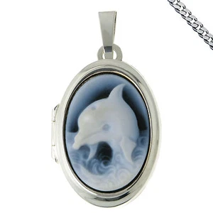 Medaillon Anhänger Delphin Gravur auch Sternzeichen und Kette Delfin 925 Silber - Picture 1 of 10