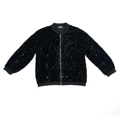 Women’s Bomber Jacket Blazer Zip Y2K With Sequins Black IN’VOLAND 18W XL - Image 1 of 4