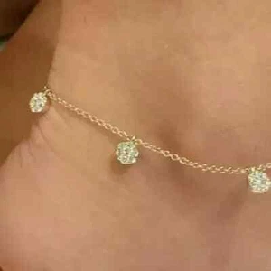 2 Karat Cluster Set Moissanit Damen zarte Kette Fußkettchen in 14K Gelbgold - 8,5 - Bild 1 von 8