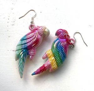Tropical Parrot Earrings Rainbow Jungle Summer 90's Style - Picture 1 of 2