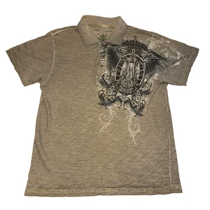 Affliction Shirt Mens S Gray Tattoo Gothic Skater Y2K Velvet Angel Biker Polo - Picture 1 of 10