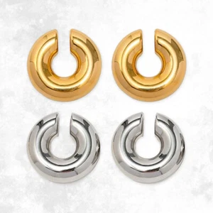 Pair of Chunky Ear Cuff Lightweight Hollow Non Piercing Surgical Steel Earring - Picture 1 of 8