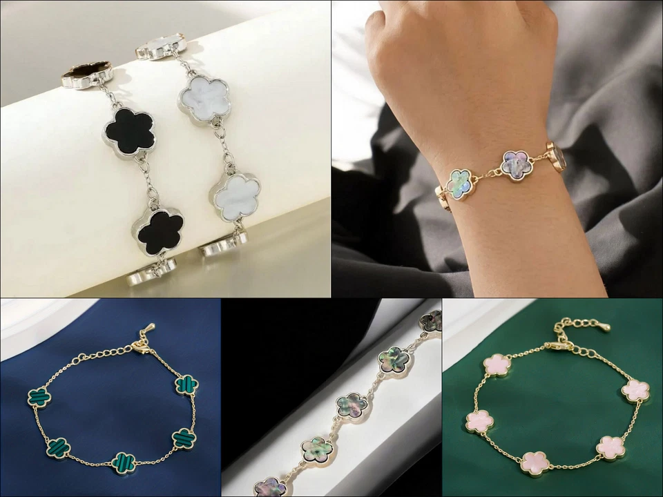 Damen Kleeblatt Armband Armreif Modeschmuck Silber Gold Damen Klee Glück - Bild 1 von 1