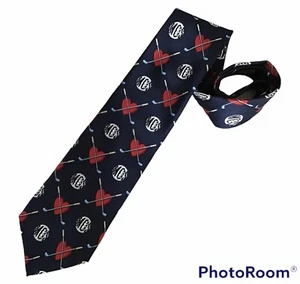 Moschino Men's Neck Tie Vintage Hearts Golf Clubs Balls Italy Navy Silk 58" x 4" - Picture 1 of 4