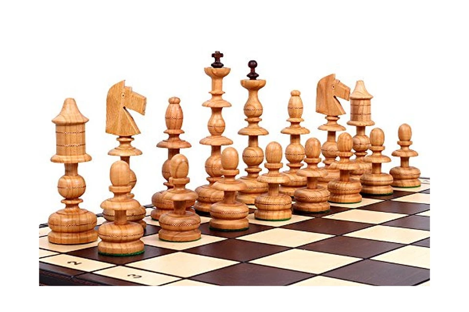 The Alcazar Chess Set an Unique Hand Crafted Wood Chess Pieces with a 5 inch ... - Image 1 of 4