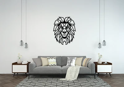 Geometric Lion Head Metal Wall Art – 3D Modern Animal Decor, Black Iron Sculptur - Image 1 of 4