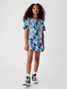 GAP KIDS GIRLS SHORT SLEEVE COTTON BLUE FLORAL KNIT SKORTS SET OUTFIT NWT S 6-7 - Picture 1 of 12