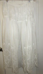 Edwardian White Eyelet Trim 100% Cotton Snap Waist Skirt w Elasic Waist Slip - Picture 1 of 9