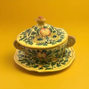 Deruta Steingut Gelb Creme Suppentasse & Untertasse - Bild 1 von 15