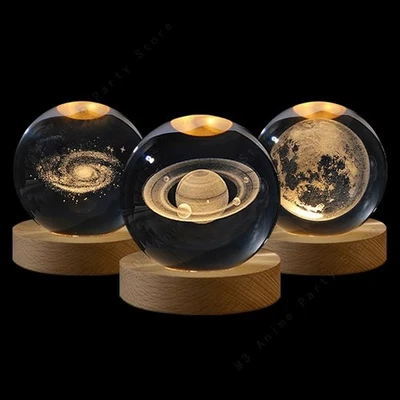 3D Crystal Ball Moon Planet Globe Table Lamp USB LED Night Light Home Decor Gift - image 1 of 4