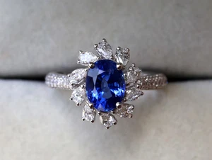 4.50 Ct Oval Cut Natural Sapphire Diamond Real 18K White Gold Beautiful Ring - Picture 1 of 10