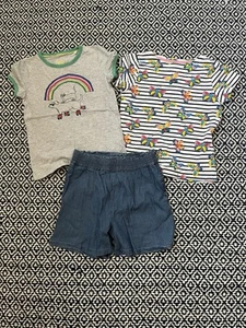 Mini Boden Girls Cotton Tshirts Butterfly & Rainbow & NWT Denim shorts Size 7/8 - Picture 1 of 5