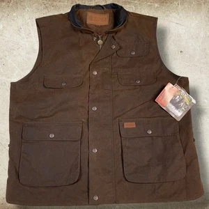Outback Trading Company Vest Men's Size XL Bronze Overlander Plaid Lined Oilskin - Picture 1 of 13