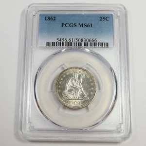 1862 P PCGS MS61 - Silver Seated Quarter 25C US Coin #52371A - Picture 1 of 2