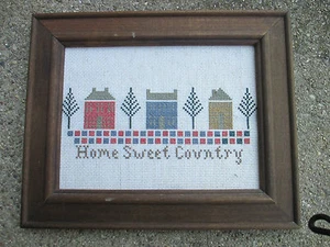 Vintage Cross Stitched Framed Picture, Home Sweet Country, 11" x 9" - Picture 1 of 2