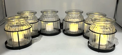 Six Jar Connected Hinged Metal Tealight Votive Lantern Holder - Image 1 of 4
