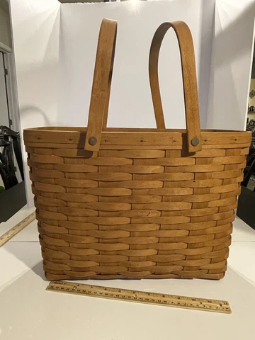 Longaberger Large Magazine Newspapers Basket Approx 11x8x16” 1993 Signed Dresden Cover