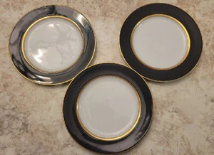 3 Dessertteller Mikasa Cathy Hardwick schwarz weiß Goldrand 8" RABE L6053 - Bild 1 von 4