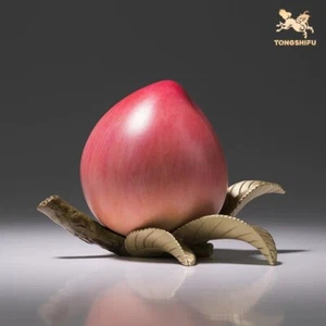 4" China Pure Bronze Painted Hand-carved Lifelike Peach Fruits Statue - Picture 1 of 12