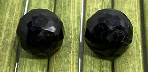 Antique Jet Black Glass Buttons 2 Diminutive Faceted Metal Birdcage Shank 5/16"  - Picture 1 of 6