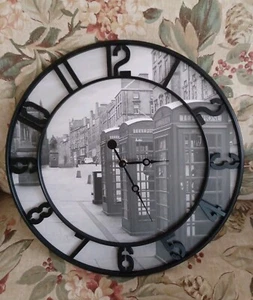 IKEA AVBILD Large 15" Round Wall Clock Classic Black & White London Phone Booths - Picture 1 of 5