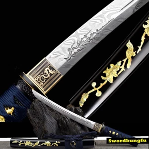 Japan Kurzschwert Samurai Katana Kohlenstoffstahl gefaltete Klinge Dolch Tanto Blume - Bild 1 von 12