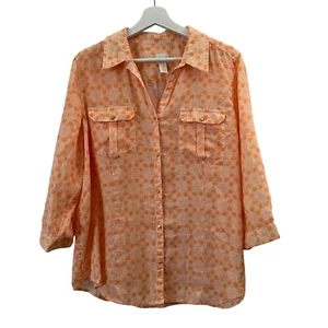 Chicos Damen 100% Leinen Top Orange Gold Knöpfe Preppy Küste Strand Größe L 2 - Bild 1 von 9