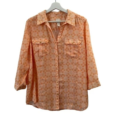 Top Chicos Mujer 100% Lino Naranja Dorado Botones Preppy Costa Playa Talla L 2 Foto 1 de 4
