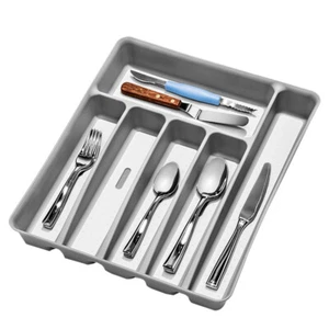 Madesmart 6 Compartment Cutlery/Utensils Tray 39x33cm Soft Grey Rectangle - Picture 1 of 6