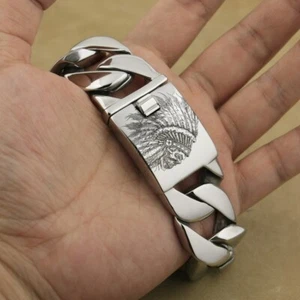 Brazalete Indian Chief Calavera Acero Inoxidable Grabado Profundo Joyería Punk 5D301A - Imagen 1 de 19