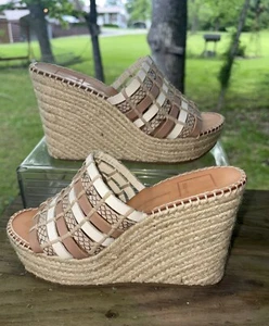 Dolce Vita "Prue" Natural Leather Espadrilles Wedge Size 6 Sandals Shoes Tan - Picture 1 of 12