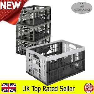 Large Folding Crate - Storage Basket with Handles 33L Silver and Black - Picture 1 of 15