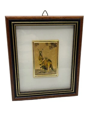 Australia 23 Kt. Gold Leaf Framed Kangaroo 5" Travel Souvenir Framed Art - Image 1 of 4