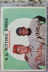 1959 TOPPS BASEBALL #317 N.L. HITTING KINGS ASHBURN, MAYS - Foto 1 di 2