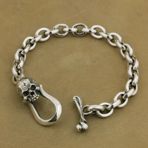 OT broche 925 plata esterlina calavera pulsera motociclista rock punk joyería TA42A - Imagen 1 de 20