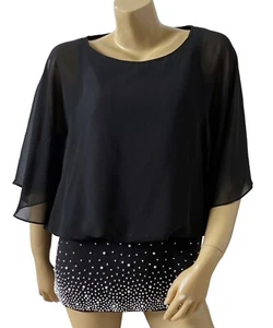 CHAUS Womens Size Medium Embellished Black Blouson Dolman Tunic Shirt NWT New - Picture 1 of 9