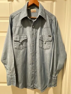 Camisa De Colección Sears Roebucks Western Wear Perla A Presión Azul Cambray Para Hombres L Años 70 EE. UU. - Imagen 1 de 21