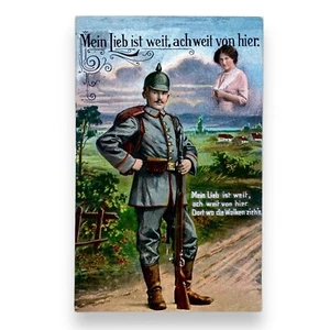 Notgepäck Soldat 1. Weltkrieg Liebe Sütterlin antike Postkarte Deutsch Frau AK - Bild 1 von 2