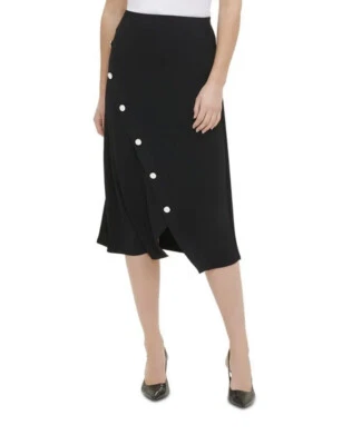 Falda para mujer Calvin Klein talla XL negra con botones a presión nueva con etiquetas hasta la rodilla Foto 1 de 4