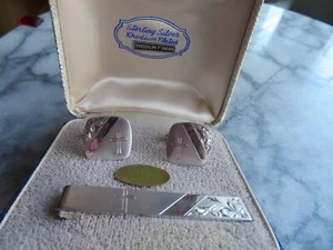 Silver Guild Sterling Silver Etched Cufflinks and Tie Bar - NIB - Picture 1 of 8