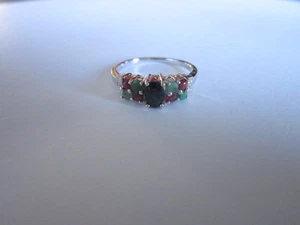 Stylish 9 Stone Sterling Silver Ruby Emerald Black Sapphire Ring 925  size 7 - Picture 1 of 3