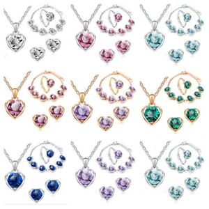925 Silver Women Cubic Zirconia Ring Earrings Necklace Wedding Jewelry Set Gift